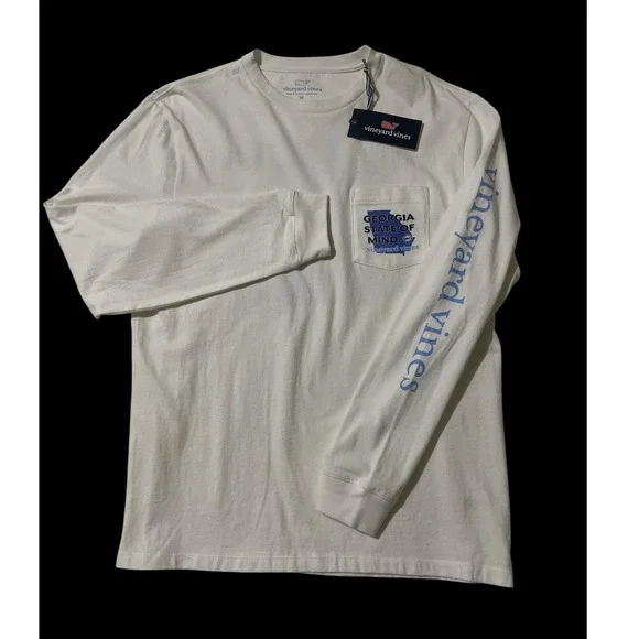 Vineyard Vines Mens Georgia State of Mind Long Sleeve Pocket Tee T Shirt Medium - Picture 8 of 8